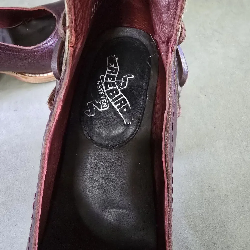 Freebird by Steven Burdgundy Tooled Leather Ankle Shoes Womens Sz 6 Raeanne